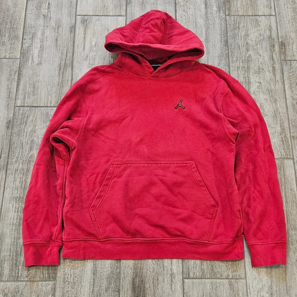 Jordan Hoodie Mens Size L Red Jumpman Fleece Pullover Sweatshirt Sportswear